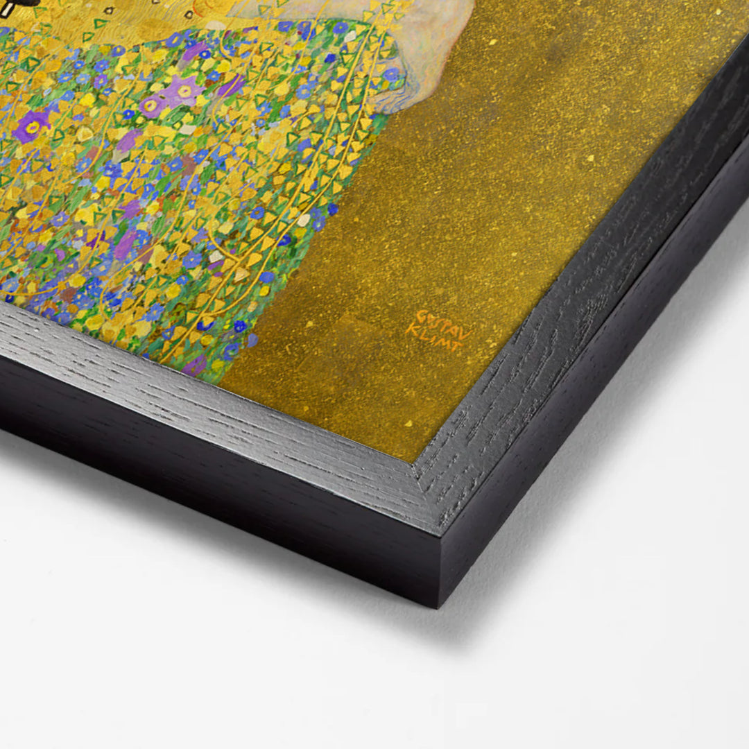 The Kiss by Gustav Klimt black stock paper frame corner detail