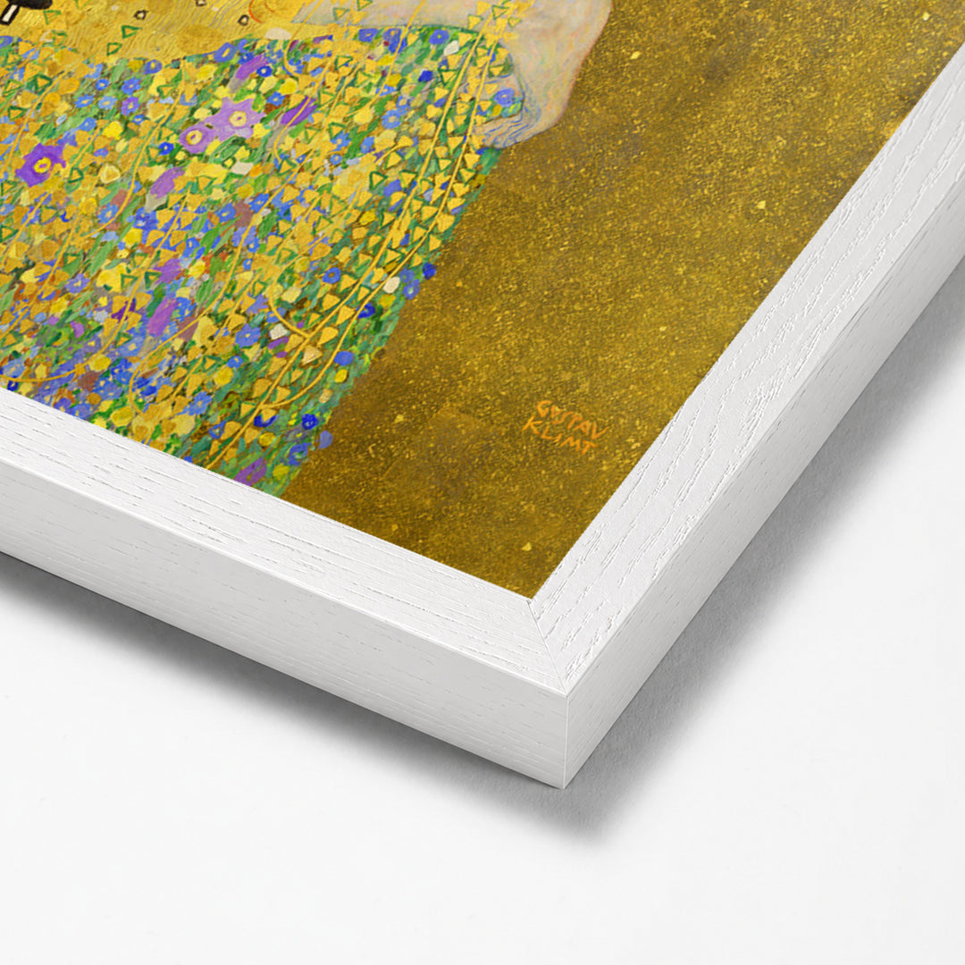 The Kiss by Gustav Klimt white stock paper frame corner detail