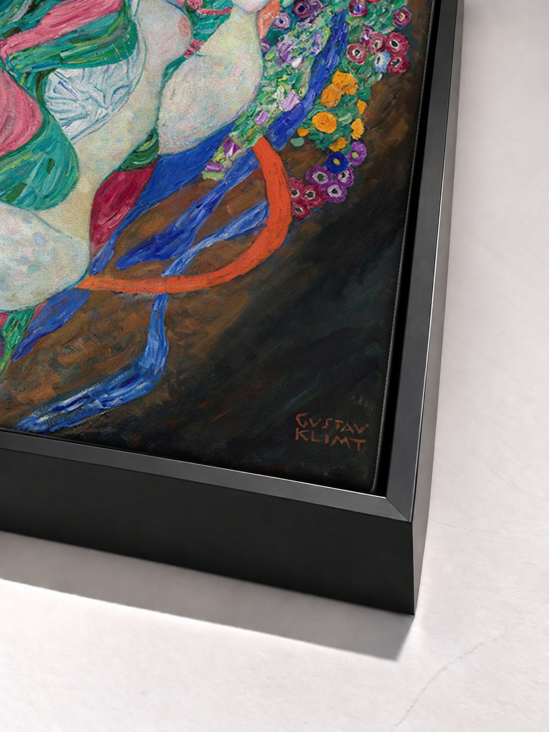 The Virgin by Gustav Klimt black floater frame corner detail