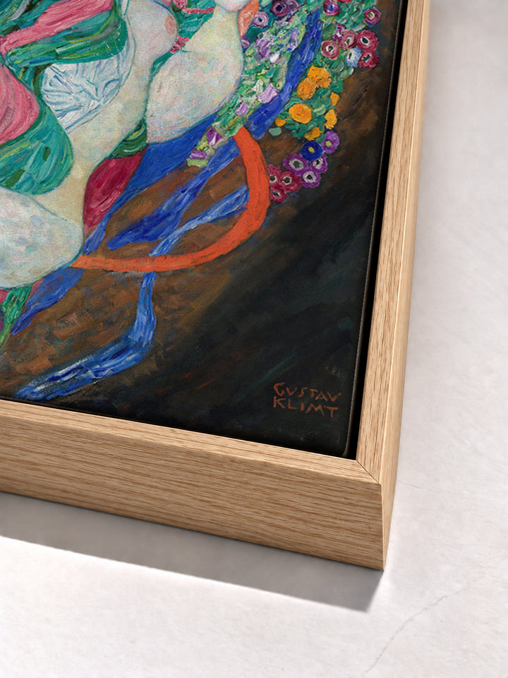 The Virgin by Gustav Klimt oak floater frame corner detail