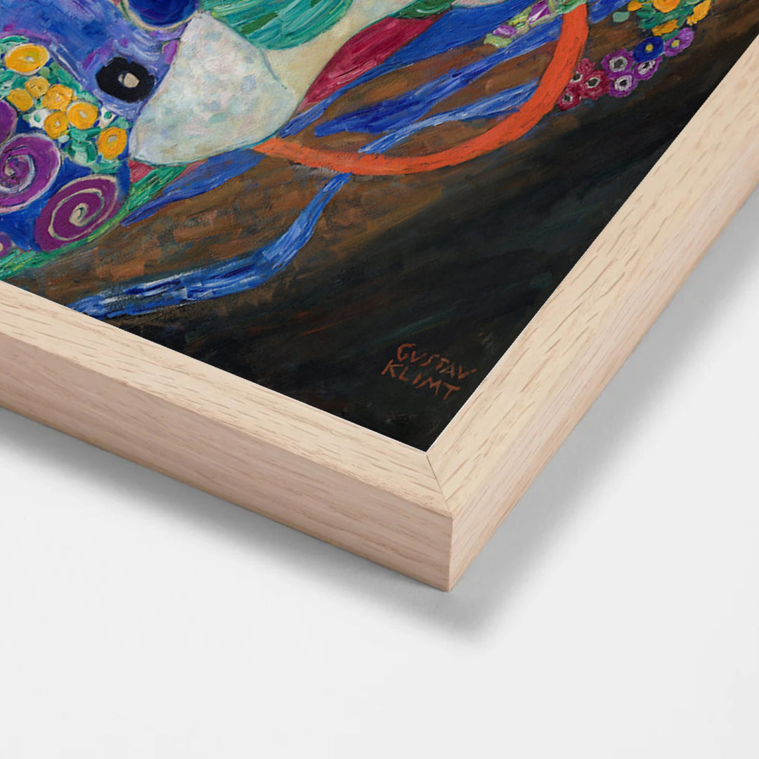 The Virgin by Gustav Klimt oak stock paper frame corner detail