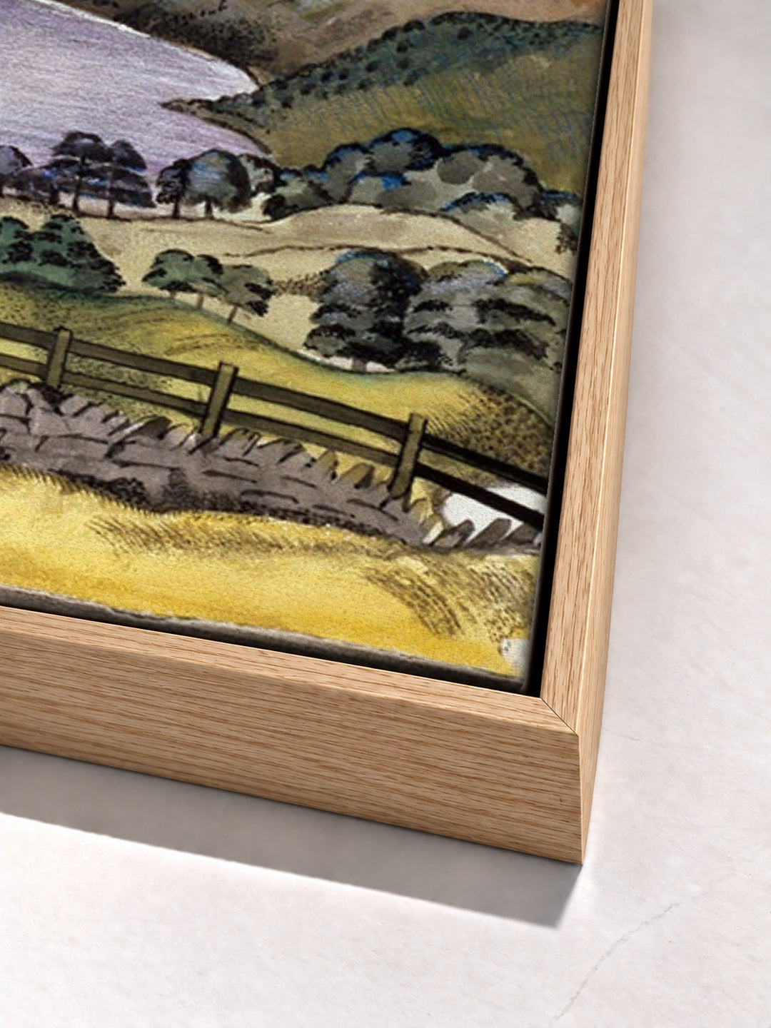 Thirlmere by Paul Nash oak floater frame corner detail